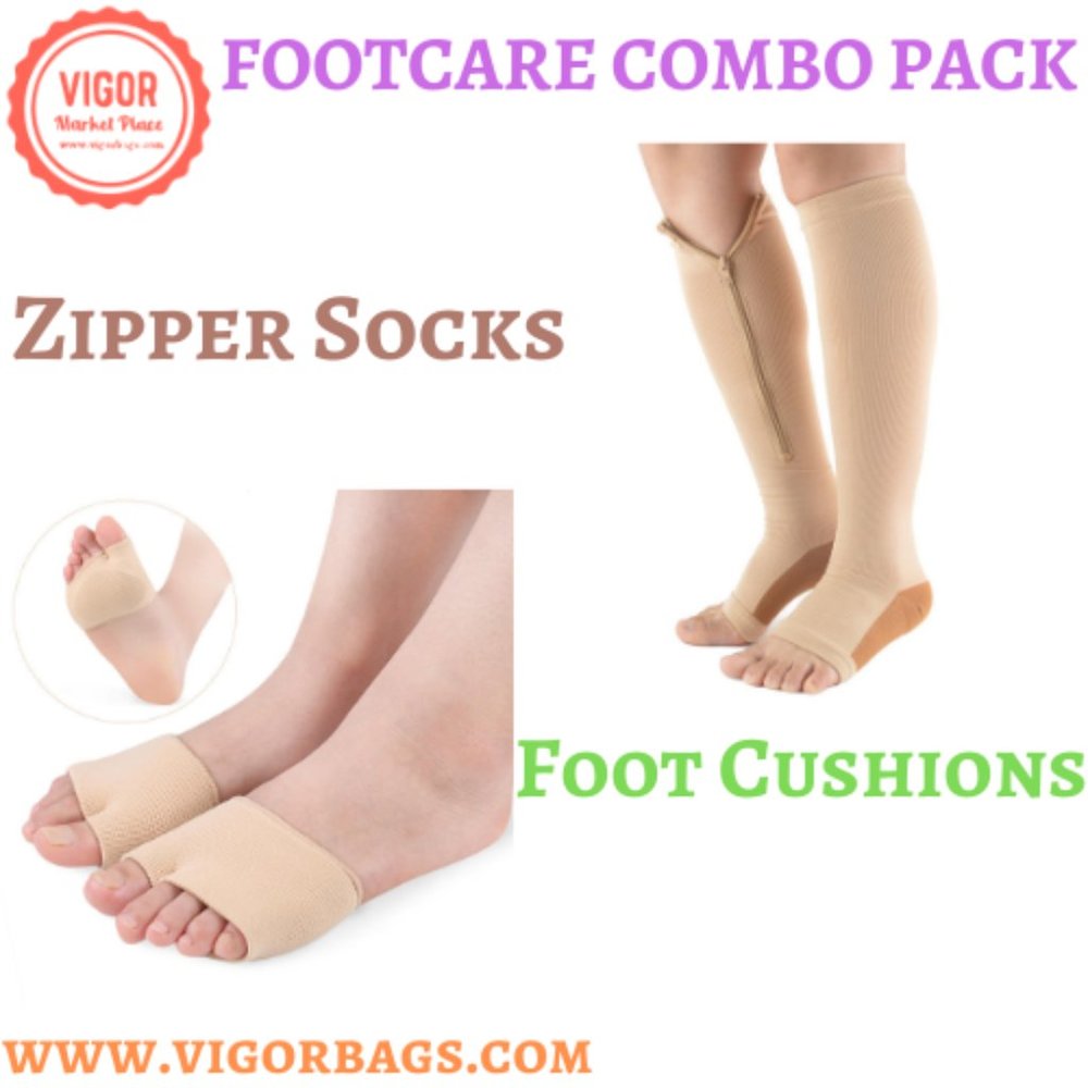 Fabric Soft Foot Care Ball of Foot Cushions & Zipper Compression Socks Calf Knee